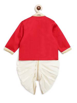Red embroidered cotton kurta set 3