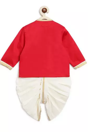 Red embroidered cotton kurta set