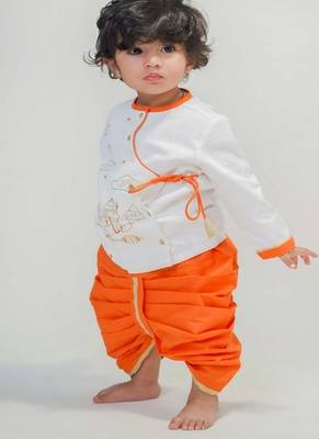 White embroidered cotton kurta set 1