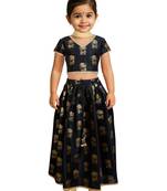 girls black dupion silk lehenga set - rose gold foil print traditional outfit