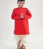 Red embroidered cotton kurta set