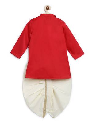 Red embroidered cotton kurta set 5