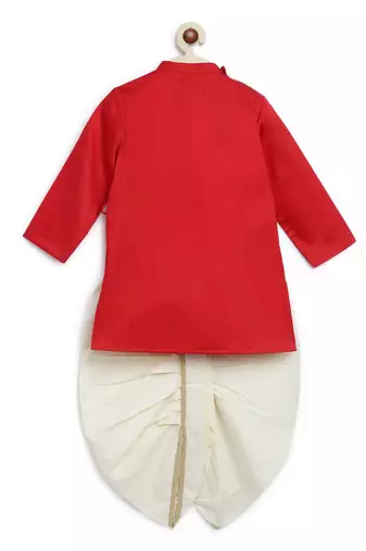 Red embroidered cotton kurta set