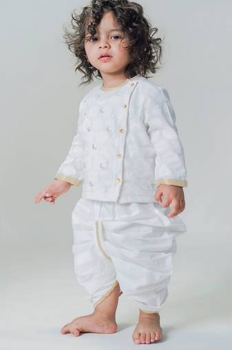 White embroidered cotton kurta set