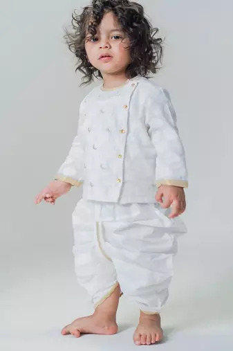 White embroidered cotton kurta set