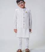 White embroidered cotton nehru jacket set