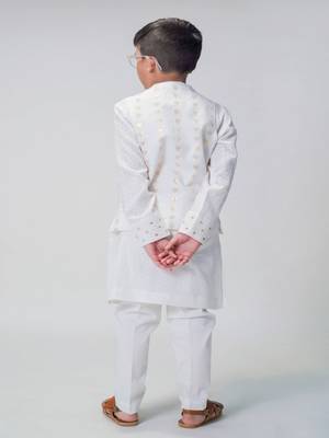 White embroidered cotton nehru jacket set 2
