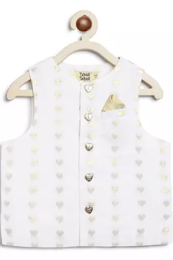 White embroidered cotton nehru jacket set