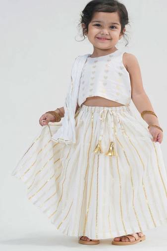 White embroidered cotton lehenga