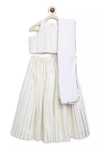 White embroidered cotton lehenga