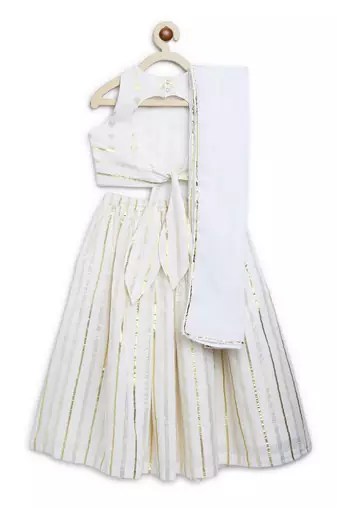 White embroidered cotton lehenga