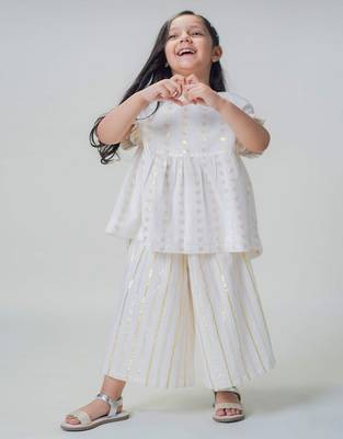White embroidered cotton co ord set 1