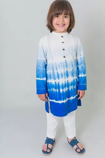 Blue plain cotton kurta