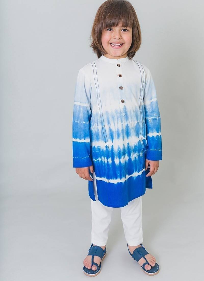 Blue plain cotton kurta