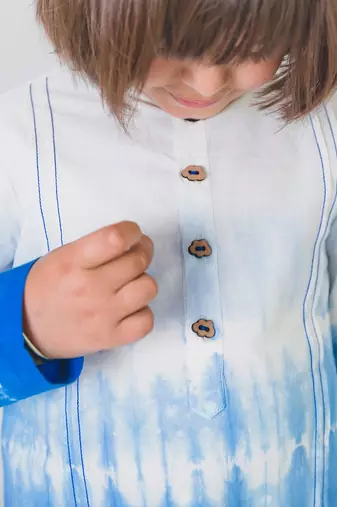 Blue plain cotton kurta