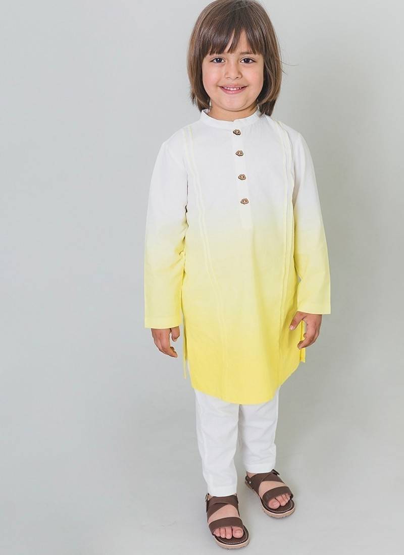 Yellow plain cotton kurta