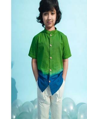 Green plain cotton shirt 1