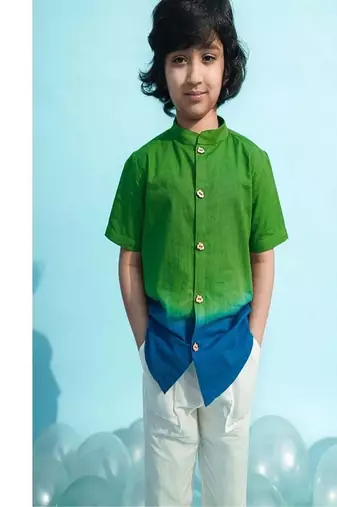 Green plain cotton shirt