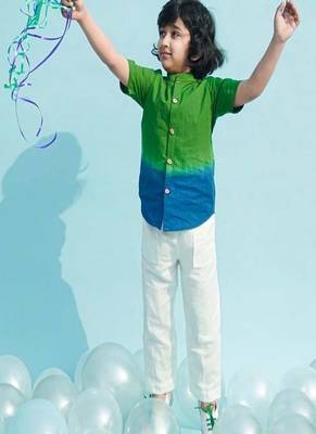 Green plain cotton shirt 2