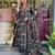 Navy blue floral printed cotton kurta and pant set with mulmul dupatta