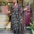 Navy blue floral printed cotton kurta and pant set with mulmul dupatta
