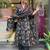 Navy blue floral printed cotton kurta and pant set with mulmul dupatta