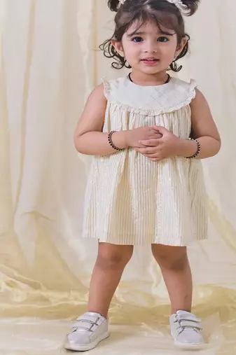 Cream plain cotton kurta set