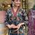 Navy blue floral printed cotton kurta and pant set with mulmul dupatta