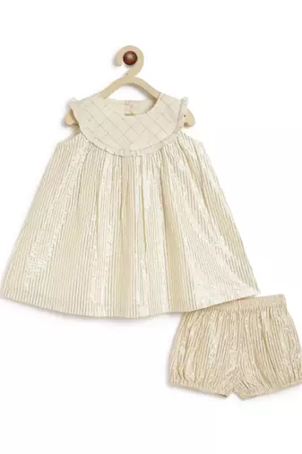 Cream plain cotton kurta set