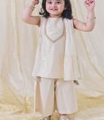 Cream plain cotton kurta set
