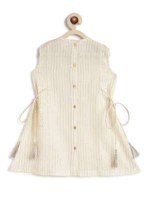 Cream plain cotton kurta set 2