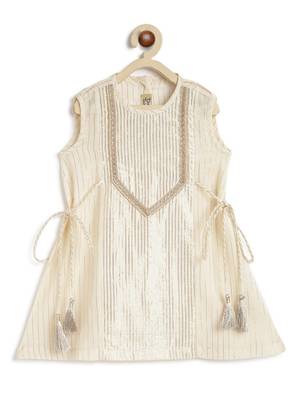 Cream plain cotton kurta set 4