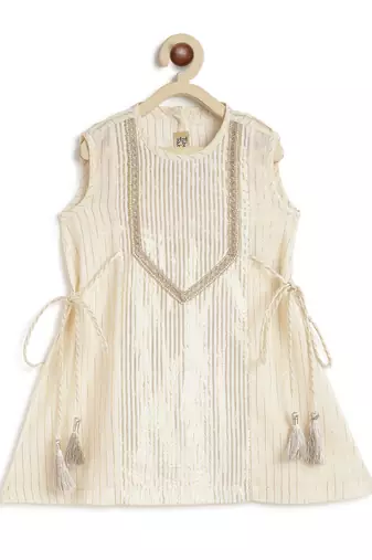 Cream plain cotton kurta set