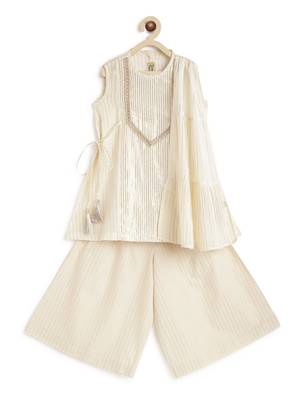 Cream plain cotton kurta set 5
