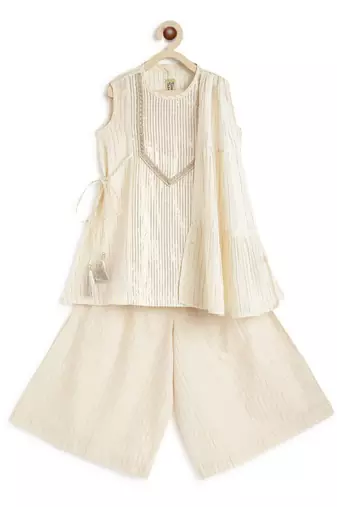 Cream plain cotton kurta set