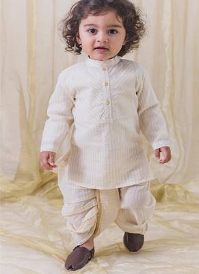 Cream plain cotton kurta set 1