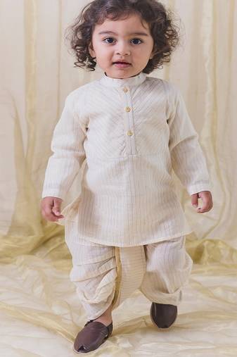 Cream plain cotton kurta set