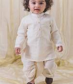 Cream plain cotton kurta set