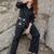 Black embroidered cotton flex co-ord set