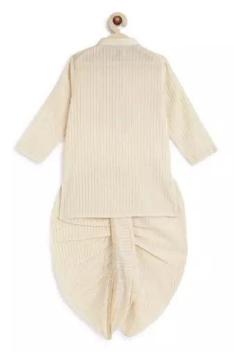 Cream plain cotton kurta set