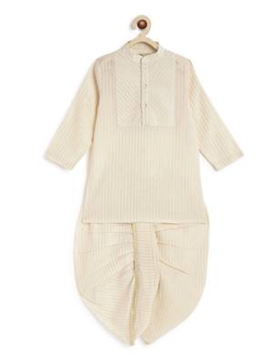 Cream plain cotton kurta set 4