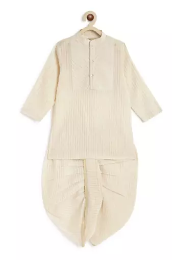 Cream plain cotton kurta set