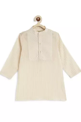 Cream plain cotton kurta set
