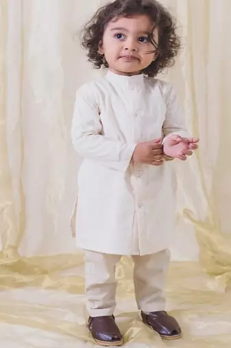 Cream plain cotton kurta set
