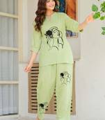 Green embroidered cotton slub co-ord set
