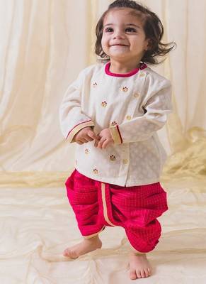 Pink embroidered cotton kurta set 1
