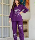 Wine embroidered cotton slub co-ord set