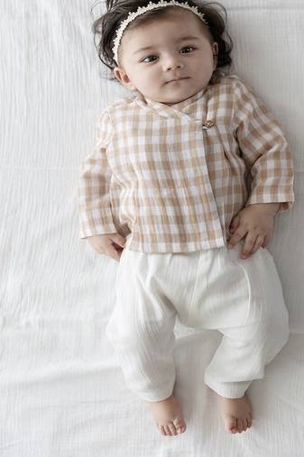 Beige plain cotton jhabla set