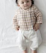 Beige plain cotton jhabla set