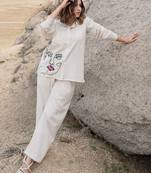 Off white embroidered cotton flex co-ord set